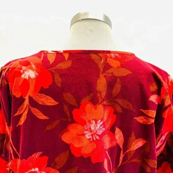 NWT SONOMA Women 3/4 Sleeve Pullover V-Neck Corduroy Cotton Floral Shirt Sz PXXL - Picture 9 of 14